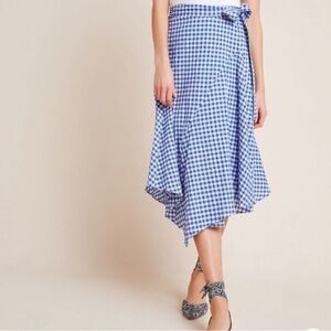 Anthropologie Size 2 Blue White Maeve Glenna Gingham Midi Skirt